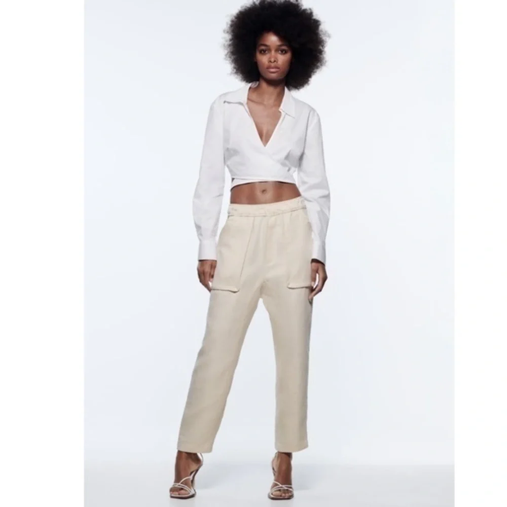 New Zara | Ecru Highrise Lose Ankle Athleisure Pants - Picture 1 of 15